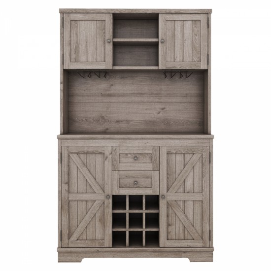 Coffee Bar Cabinet Kitchen Cabinet with Storage, Farmhouse Wine Cabinet with Drawers shelves and cabinets, Buffet Cabinet Wine & Glass Racks for Dining Room, Kitchen, Oak