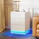 LED Nightstand with 3 drawers,White bedside Table ,Modern End Side Table for Bedroom