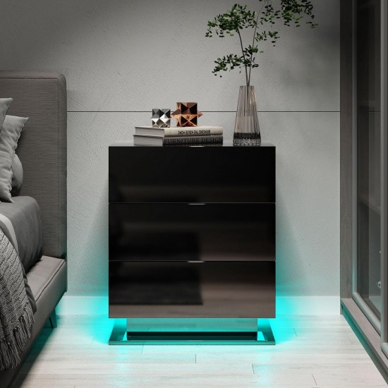 Nightstand with 3 Storage Drawers,Led Lights, End Table for Bedroom Furniture