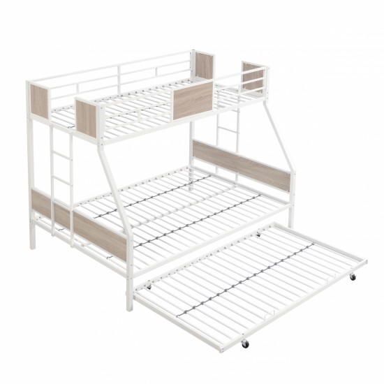 Twin Over FULL Metal Bunk Bed with Trundle 2 - Side Ladder and Full-Length Guardrail, No Box Spring Needed, Large Under Bed Storage, Easy Assemble