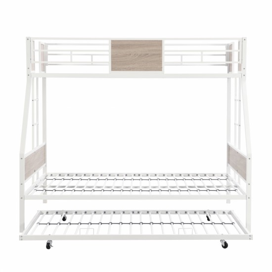 Twin Over FULL Metal Bunk Bed with Trundle 2 - Side Ladder and Full-Length Guardrail, No Box Spring Needed, Large Under Bed Storage, Easy Assemble