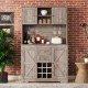 Coffee Bar Cabinet Kitchen Cabinet with Storage, Farmhouse Wine Cabinet with Drawers shelves and cabinets, Buffet Cabinet Wine & Glass Racks for Dining Room, Kitchen, Oak