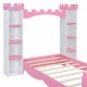 Castle-Shaped Wooden Bed with Storage Shelf, Dreamy Twin Size Platform Bed for Kids Bedroom, White + Pink(Expected Arrival Time:8.14)