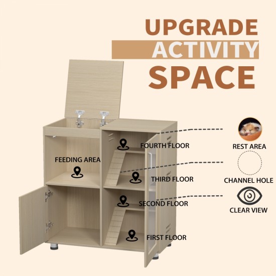 Hamster Cage, Small Animal Cage for Chinchilla/Rat, 4-Tier Guinea Pig Cage Wood with Acrylic Windows, Storage Cabinet, Openable Top, Hamster Cages and Habitats 31.50