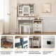 46.5'' Farmhouse Makeup Vanity Desk with Adjustible LED Lighted Mirror and Charging Station for Bedroom, Rustic Dressing Vanity Table with Side Cabinet and Cushioned Stool for Women