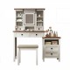 46.5'' Farmhouse Makeup Vanity Desk with Adjustible LED Lighted Mirror and Charging Station for Bedroom, Rustic Dressing Vanity Table with Side Cabinet and Cushioned Stool for Women