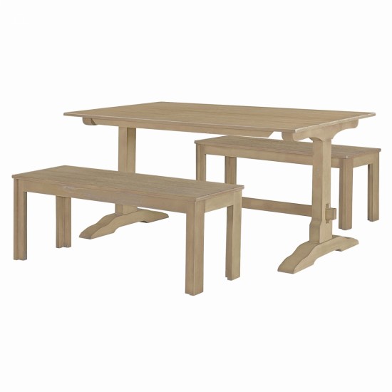 TREXM 3-Piece Retro Dining Set, Rectangular Trestle Table and 2 Wooden Benches for 4 People for Dining Room and Kitchen (Natural Wood)