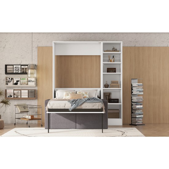 Twin Size Murphy Bed Wall Bed with Sofa,with Shelves,White