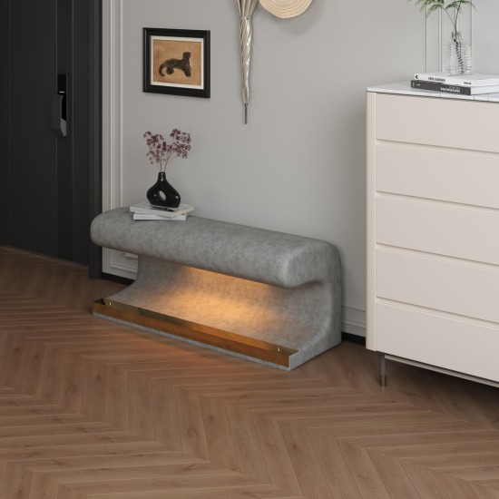 Entryway Bench Leather Upholstered Ottoman with LED sensor light for living room ,bedroom,end of bed