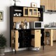 59 Inch H Buffet Sideboard Cabinet with Storage Door & Power Outlet, Farmhouse Coffee Bar Cabinet with Wine Rack, Kitchen Pantry Living Room Black&Natural