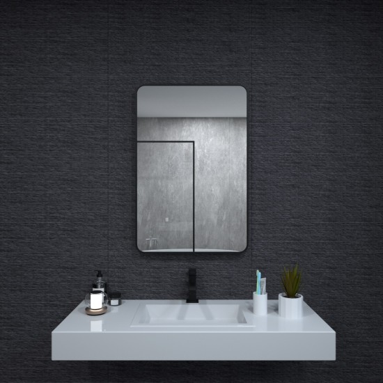 24x36 In. Aluminum Framed Rounded Rectangle Bathroom Wall Mirror, Matte Black Bathroom Vanity Mirror Farmhouse, Anti-Rust, Tempered Glass mirrors, Hangs Horizontally or Vertically