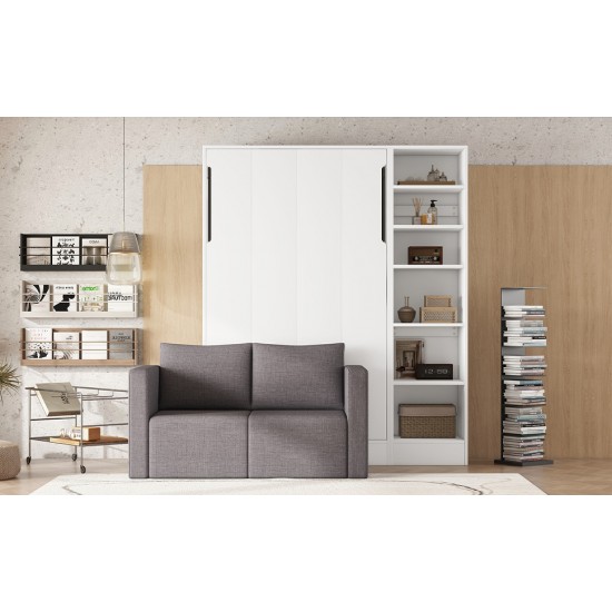 Twin Size Murphy Bed Wall Bed with Sofa,with Shelves,White