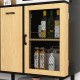 59 Inch H Buffet Sideboard Cabinet with Storage Door & Power Outlet, Farmhouse Coffee Bar Cabinet with Wine Rack, Kitchen Pantry Living Room Black&Natural