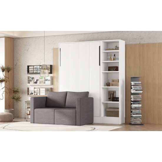 Twin Size Murphy Bed Wall Bed with Sofa,with Shelves,White