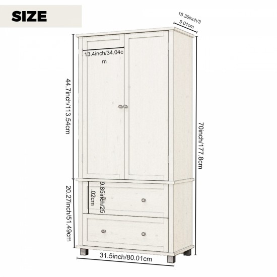 70 Inch Tall Kitchen Pantry Storage Cabinet with 2 Drawers and 3 Shelves, Minimalist Wood Large Storage Cabinet for Kitchen, Dining Room, Living Room, Bathroom (Antique White)