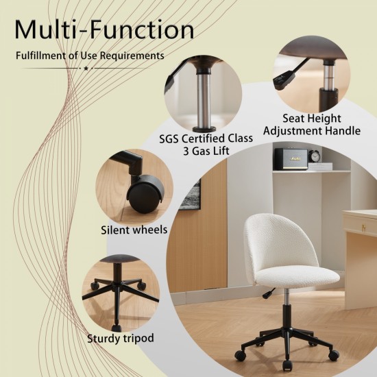 Velvet fabric office chair Desk Chair, Mid-Back Adjustable Swivel Computer Chair with Black Legs , Modern Upholstered Desk Chair with Wheels