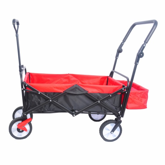 folding wagon Collapsible Outdoor Utility Wagon, Heavy Duty Folding Garden Portable Hand Cart, Drink Holder, Adjustable Handles(Black+Red colour)