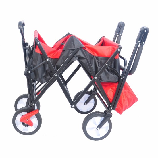 folding wagon Collapsible Outdoor Utility Wagon, Heavy Duty Folding Garden Portable Hand Cart, Drink Holder, Adjustable Handles(Black+Red colour)