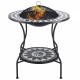 30 Inch Outdoor Fire Pit Dining Table, 3-in-1 Round Wood Burning Fire Pit Bowl, Patio Ice Bucket with Storage Shelf, Spark Screen Cover for BBQ, Bonfire, Camping, Mosaic