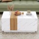 ON-TREND Modern 35.4 x 23.6 Inch Two-tone Coffee Table with Faux Marble and Walnut Wood Grain Finish, Rectangular Center Table with 2 Storage Drawers, Practical Cocktail Table for Living Room, White