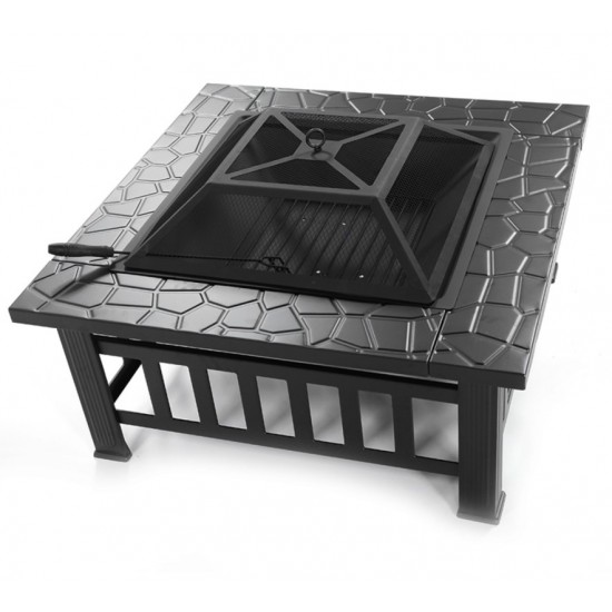 Fire Pit Table 32in Square Metal Firepit Stove Backyard Patio Garden Fireplace for Camping, Outdoor Heating, Bonfire and Picnic