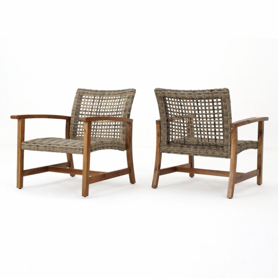 HAMPTON WOOD + WICKER CLUB CHAIR ( set of 2)