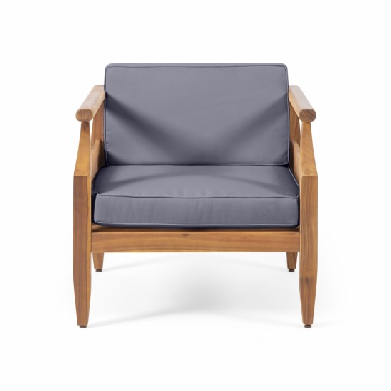 Aston Acacia Wood Outdoor Club Chairs with Cushions  - Teak + Dark Gray