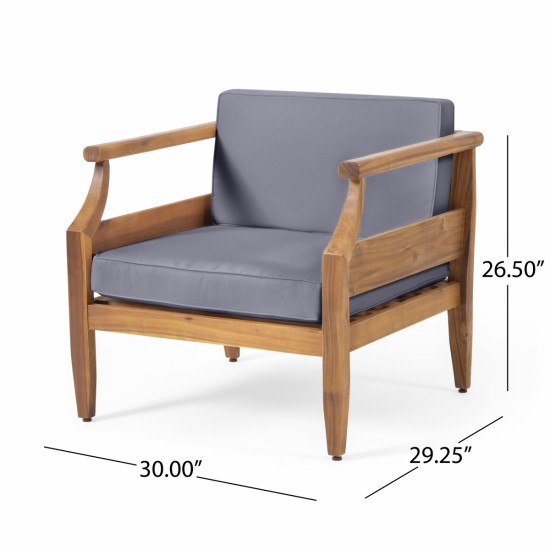 Aston Acacia Wood Outdoor Club Chairs with Cushions  - Teak + Dark Gray