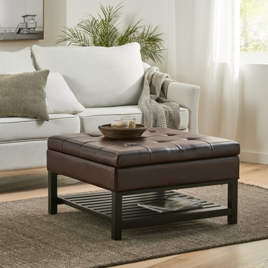 SQUARE OTTOMAN WITH STORAGE AND BOTTOM RACK