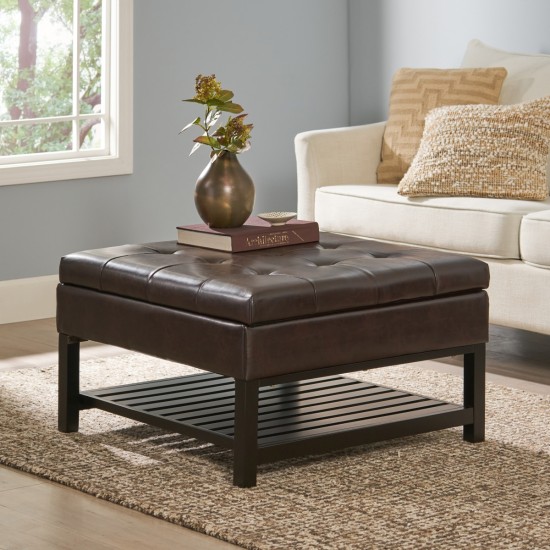 SQUARE OTTOMAN WITH STORAGE AND BOTTOM RACK