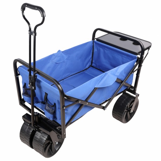 Folding Wagon Garden Shopping Beach Cart (Blue)