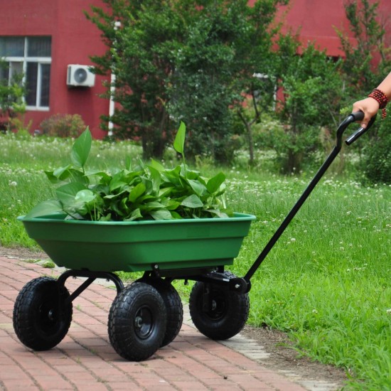 Folding car Poly Garden dump truck with steel frame, 10 inches. Pneumatic tire, 300 lb capacity body 55L  Green