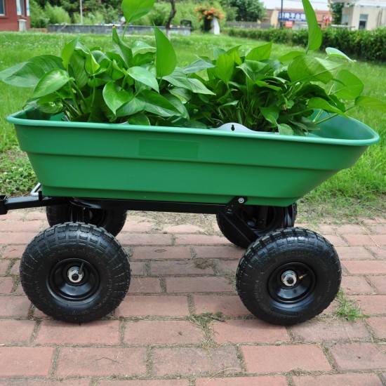 Folding car Poly Garden dump truck with steel frame, 10 inches. Pneumatic tire, 300 lb capacity body 55L  Green