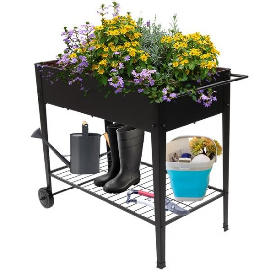 Mobile Metal Raised Garden Bed Cart with Legs, Elevated Tall Planter Box with Wheels for Outdoor Indoors House Patio Backyard Vegetables Tomato DIY Herb Grow Black