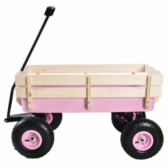 Outdoor Wagon All Terrain Pulling w/Wood Railing Air Tires Garden Cart