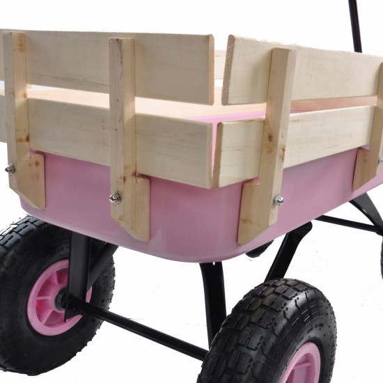 Outdoor Wagon All Terrain Pulling w/Wood Railing Air Tires Garden Cart