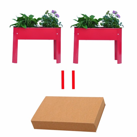 Elevated garden bed.metal elevated outdoor flowerpot box.suitable for backyard and terrace.large flowerpot.suitable for vegetable and flower Red x 2