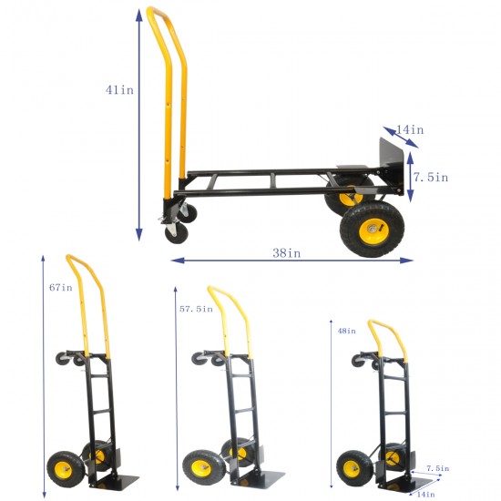 HT1006BK-YL   Hand Truck Dual Purpose 2 Wheel Dolly Cart and 4 Wheel Push Cart with Swivel Wheels 330 Lbs Capacity Heavy Duty Platform Cart for Moving/Warehouse/Garden/Grocery