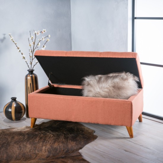 Stylish Traditional Looking Storage Ottoman Bench, Fabric And Birch Wood For Any Home Dark Brown