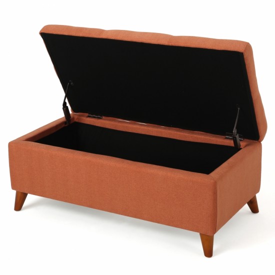 Stylish Traditional Looking Storage Ottoman Bench, Fabric And Birch Wood For Any Home Dark Brown