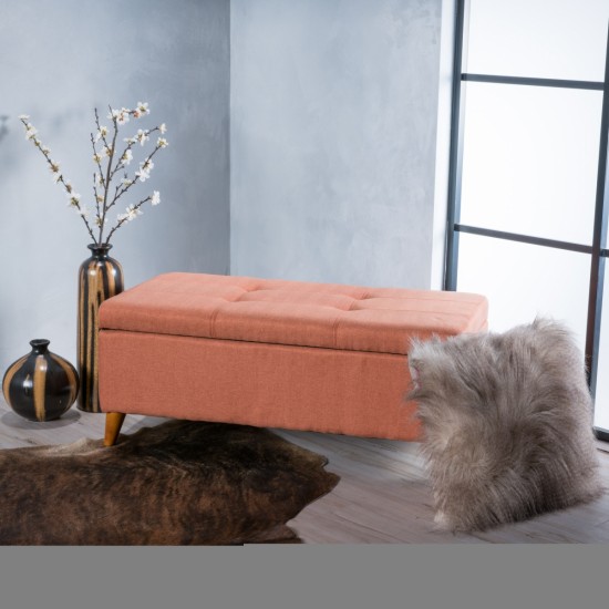 Stylish Traditional Looking Storage Ottoman Bench, Fabric And Birch Wood For Any Home Dark Brown