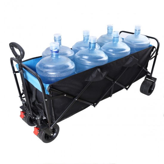 Big large capacity Folding cart Extra Long Extender Wagon Cart Folding Wagon Garden Shopping Beach Cart (black + blue)