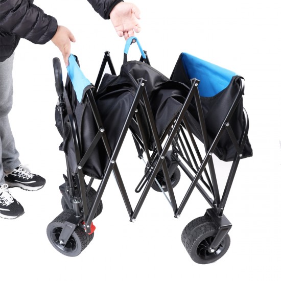 Big large capacity Folding cart Extra Long Extender Wagon Cart Folding Wagon Garden Shopping Beach Cart (black + blue)