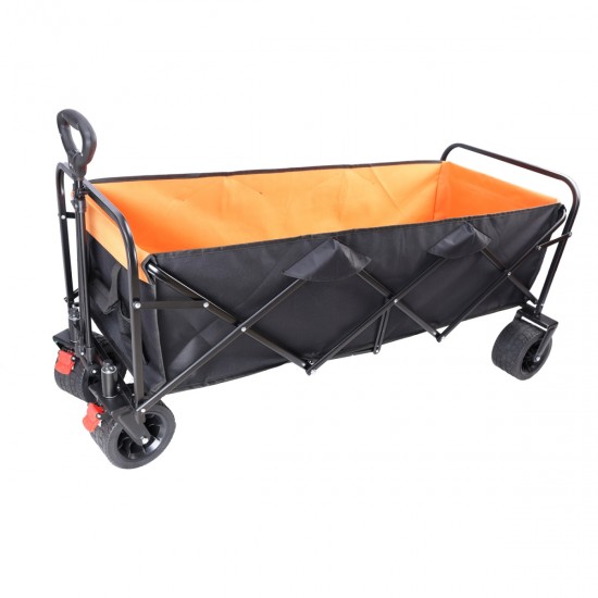 Big large capacity Folding cart Extra Long Extender Wagon Cart Folding Wagon Garden Shopping Beach Cart (black + orange)