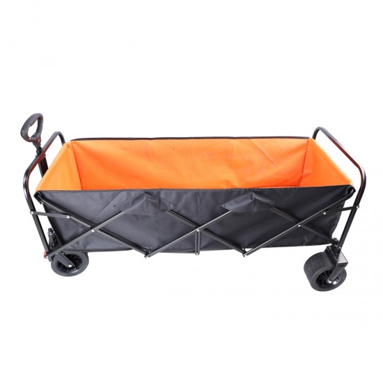 Big large capacity Folding cart Extra Long Extender Wagon Cart Folding Wagon Garden Shopping Beach Cart (black + orange)