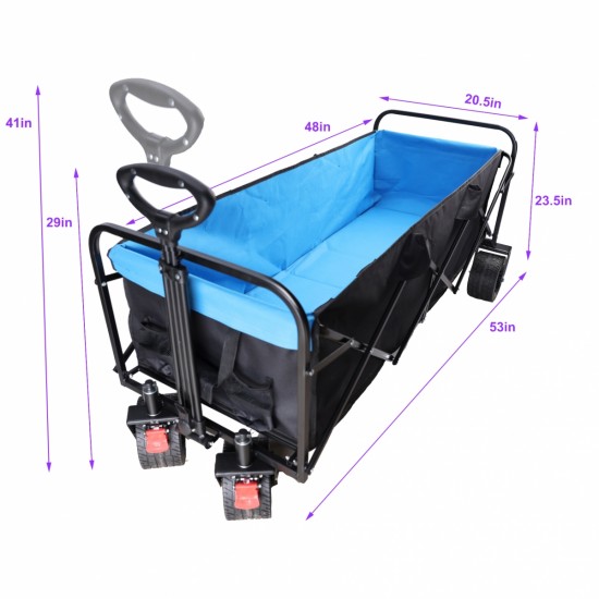 Big large capacity Folding cart Extra Long Extender Wagon Cart Folding Wagon Garden Shopping Beach Cart (black + blue)