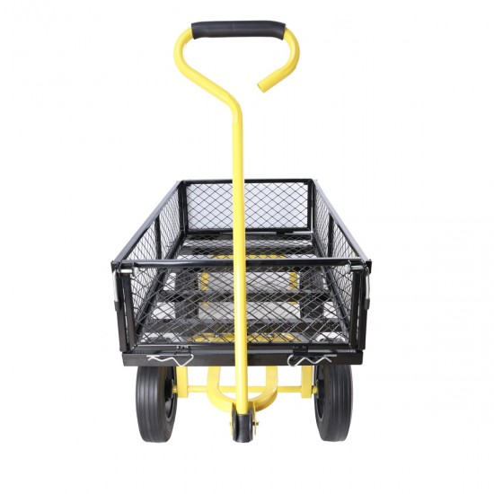 (Black +Yellow solid wheels wagon cart)Solid wheels Tools cart Wagon Cart Garden cart trucks make it easier to transport firewood