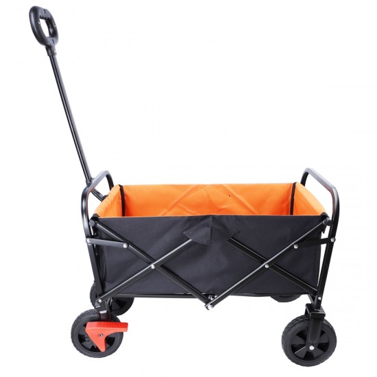 Mini Folding Wagon Garden Shopping Beach Cart (brake+orange+black)