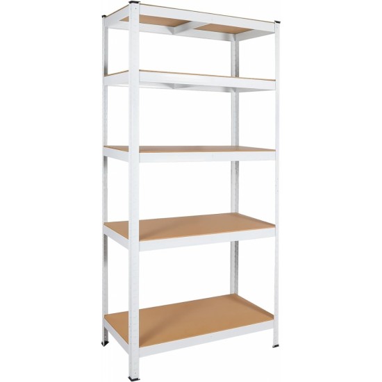 5 Tier Laminated White Metal Shelving Unit Adjustable Garage Storage Utility Rack Heavy Duty Shelves Organization Multipurpose Shelf Warehouse Basement Pantry 29 Inch W x 12 Inch D x 59 Inch H 1Pack