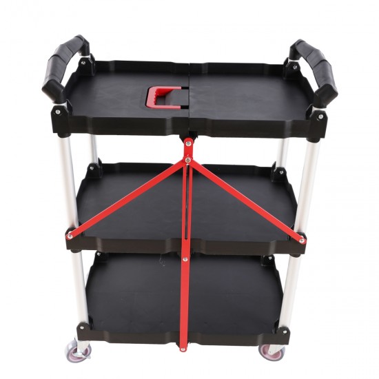 Folding service car with wheels, three-layer practical trolley, folding storage cart, suitable for family, garage, restaurant, hotel, kitchen, warehouse. No assembly required.